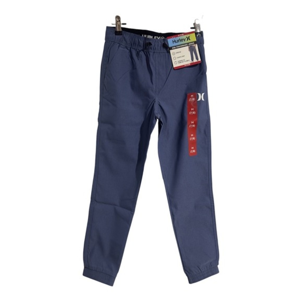 Hurley Kids Performance Jogger Pants Blue Stretch Tapered Fit Size M 7/8 NEW